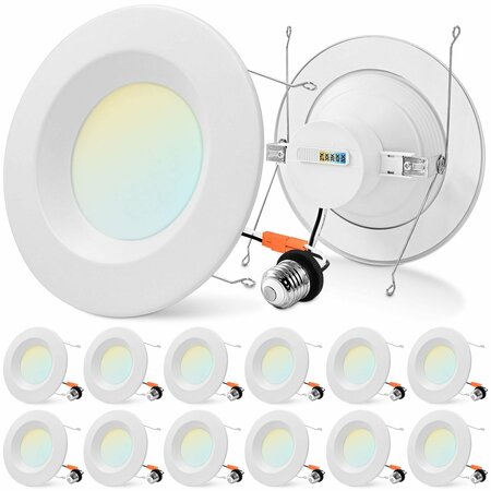 LUXRITE 5/6 Inch LED Recessed Can Light 5CCT 2700K-5000K 17W 1500LM Dimmable Wet Rated ETL Listed, 12PK LR23799-12PK